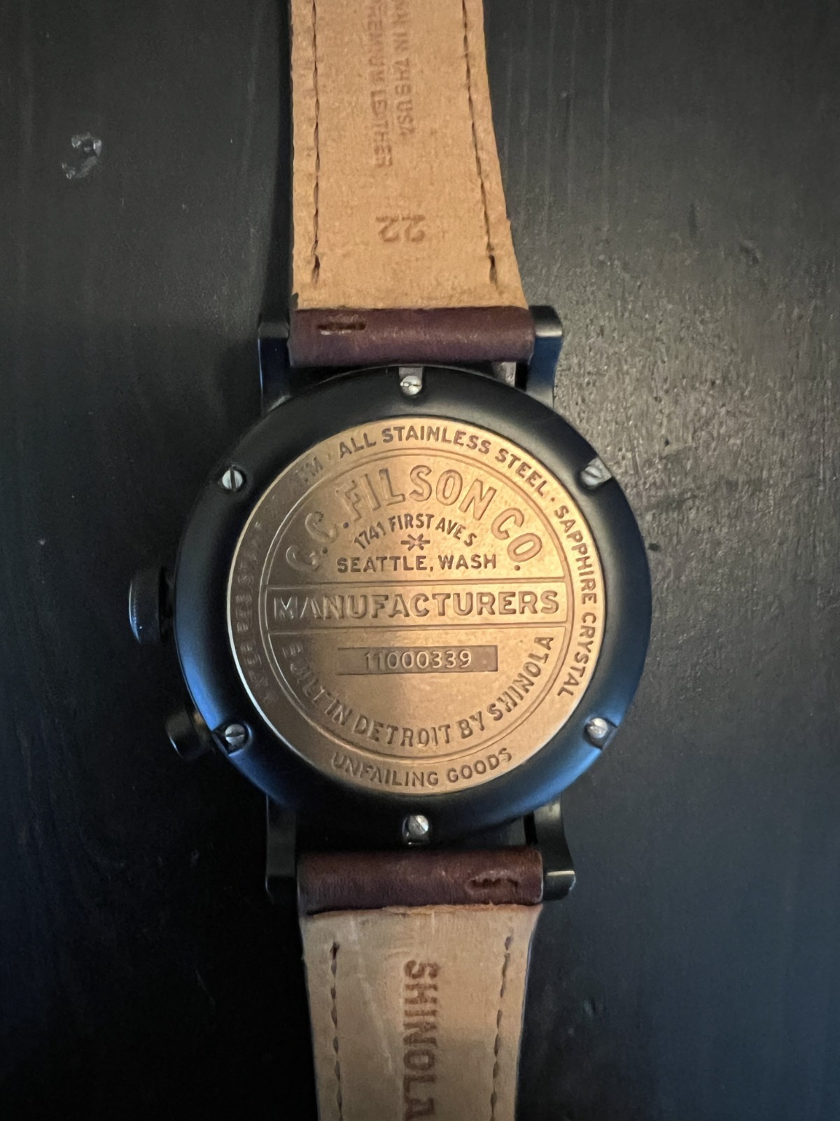 RARE DISCONTINUED Filson Scout Dual-Time 43mm Quartz Black Dial Black Bezel