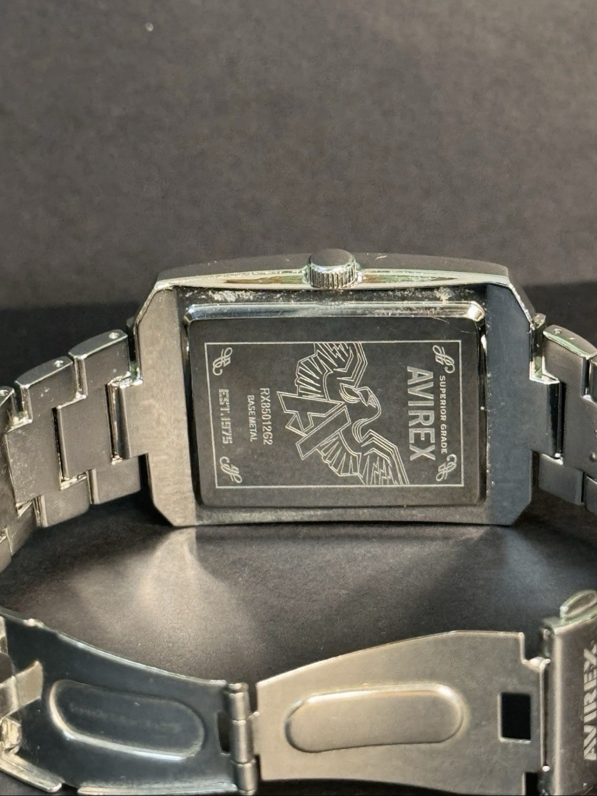Avirex Men’s Rhinestone Watch – Silver Tone Rectangle Face Bling Iced Out