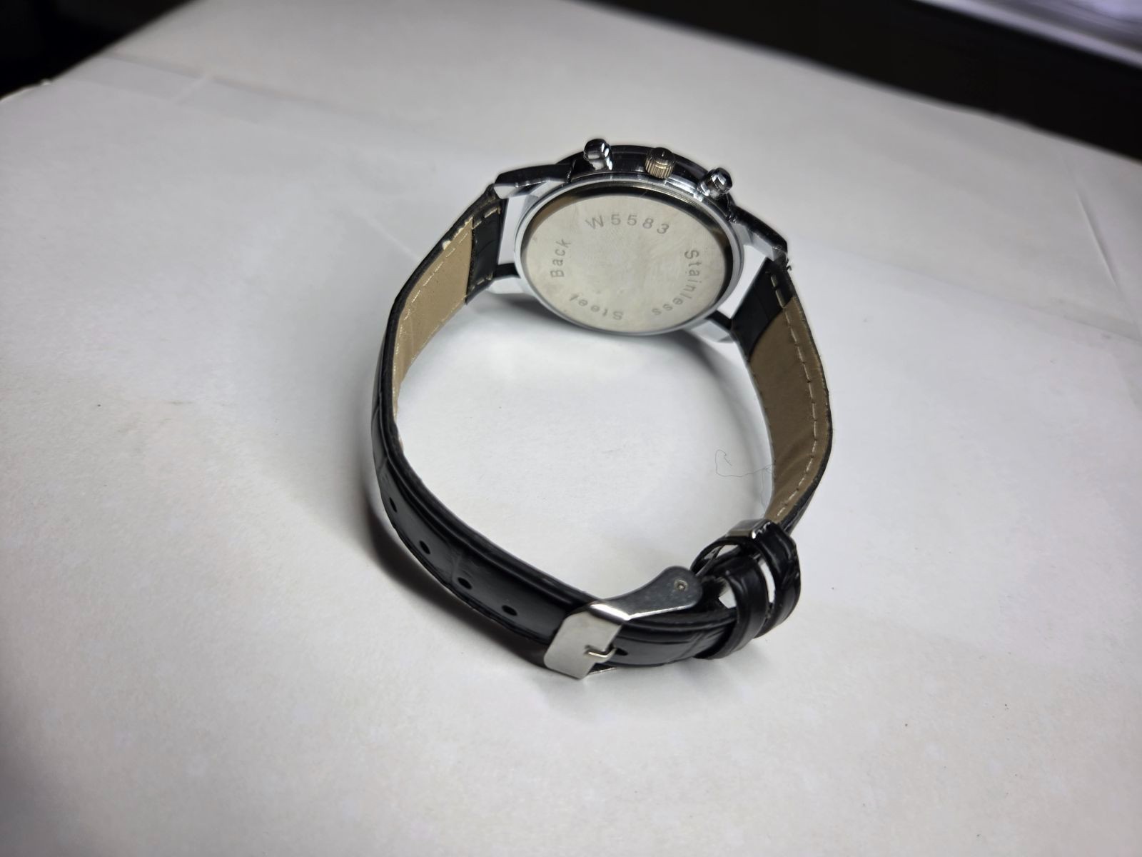 Men’s Quartz Chronograph Style Watch Black Dial Black Leather Strap