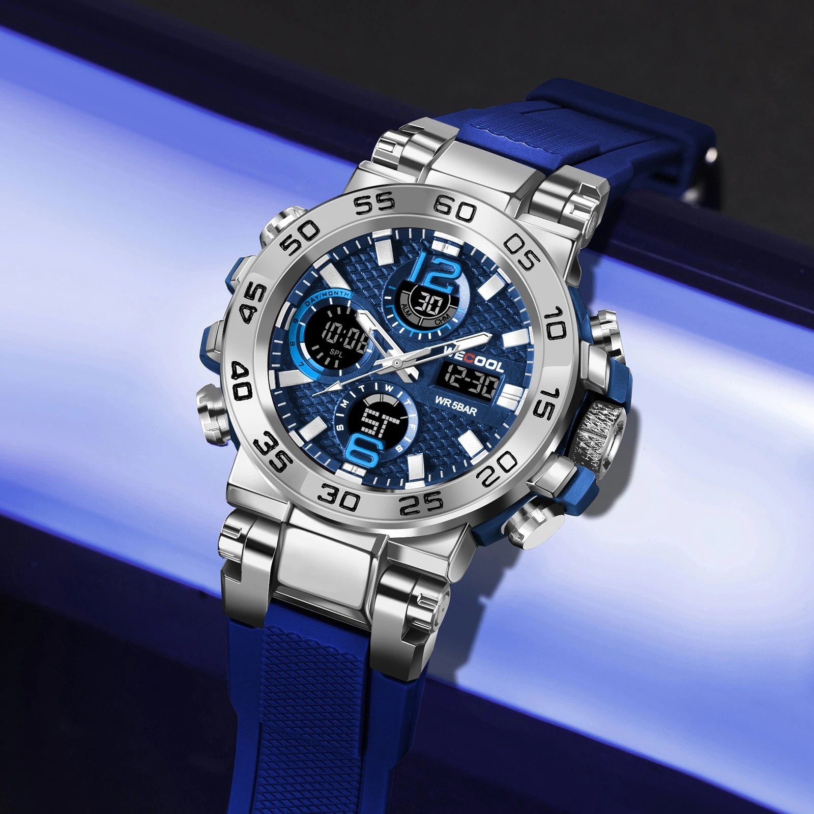 Luxury Mens Watch Quartz Diver Sport Digital Analog 5ATM Waterproof Wristwatch