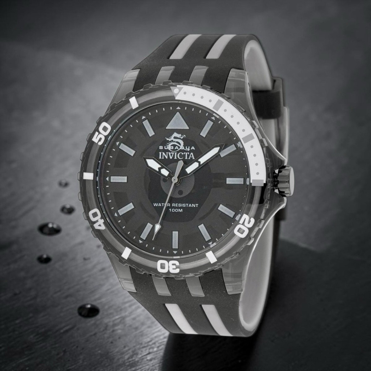 Invicta Subaqua Men’s Diver Black Dial Black/White Strap Bezel 69447