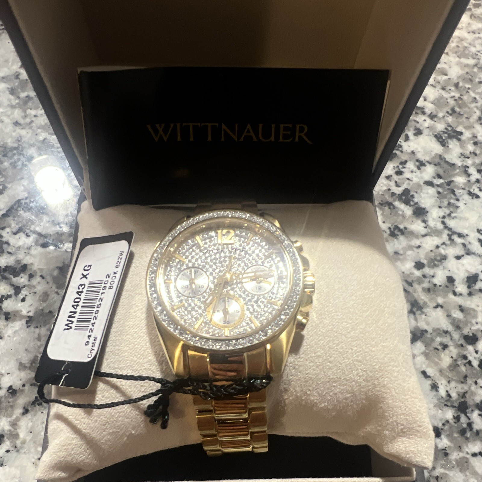 Wittnauer Women’s Gold-Tone Pavé Dial Chronograph Quartz Watch 40mm Box