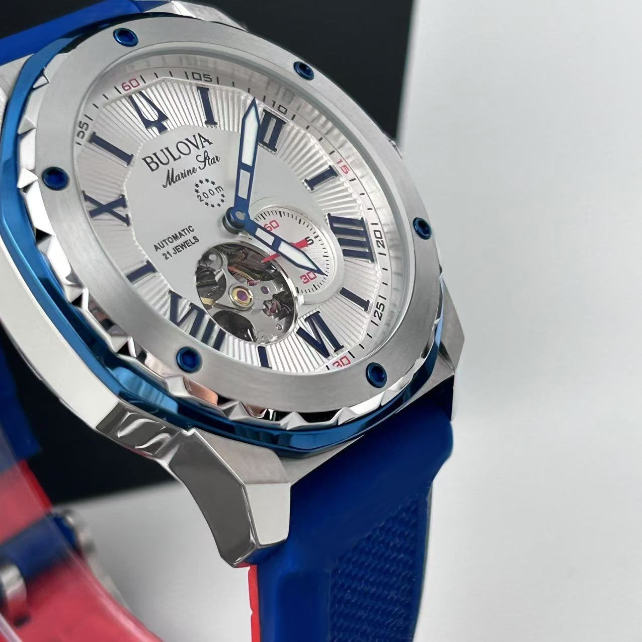 Bulova Marine Star 98A225 White Dial+Blue Rubber Strap Men’s Automatic Watch New