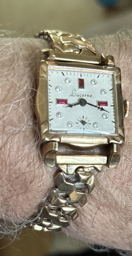 Vintage Men’s Lucerne Ruby Diamonds Watch Fancy Lugs Drema 1/20 10k GF Bracelet