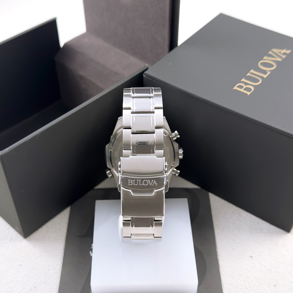 Bulova Men’s Marine Star Chronograph Orange Dial Stainless Quartz Watch 96B395