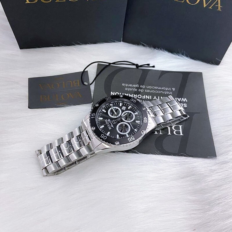 Men Bulova Classic Black Marine Star Chronograph 98B401 Quartz Watch 7.5-8-8.5