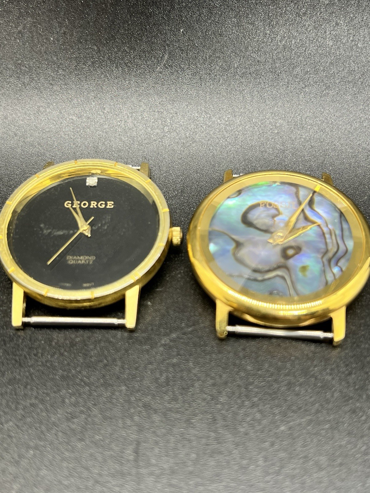 Two Vintage Watch Faces Lot- No Bands – George And Fossil -Numberless – Abalone
