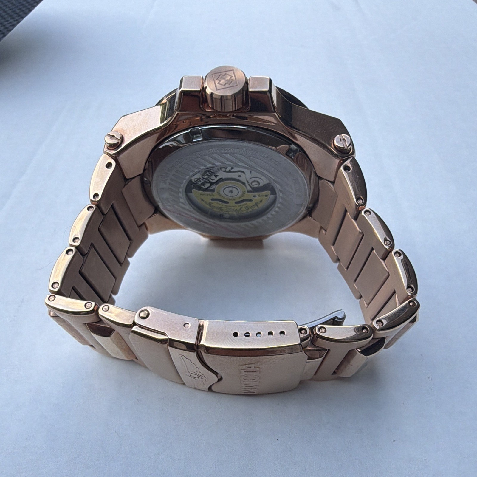 Invicta Akula Men’s Automatic Black Dial Rose Gold SS Bracelet Watch 200m 48mm