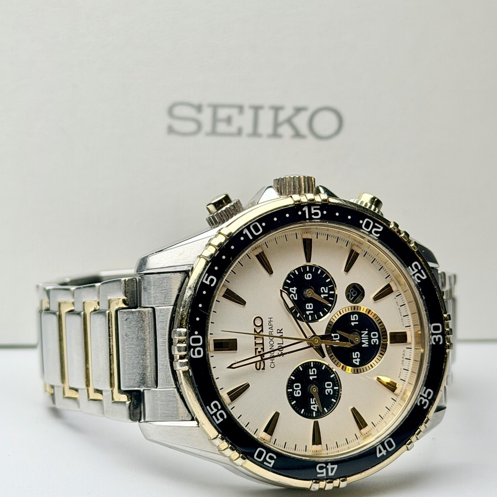 Seiko SSC446 Core Solar Chronograph TwoTone Stainless Steel 44mm Mens Wa G2U