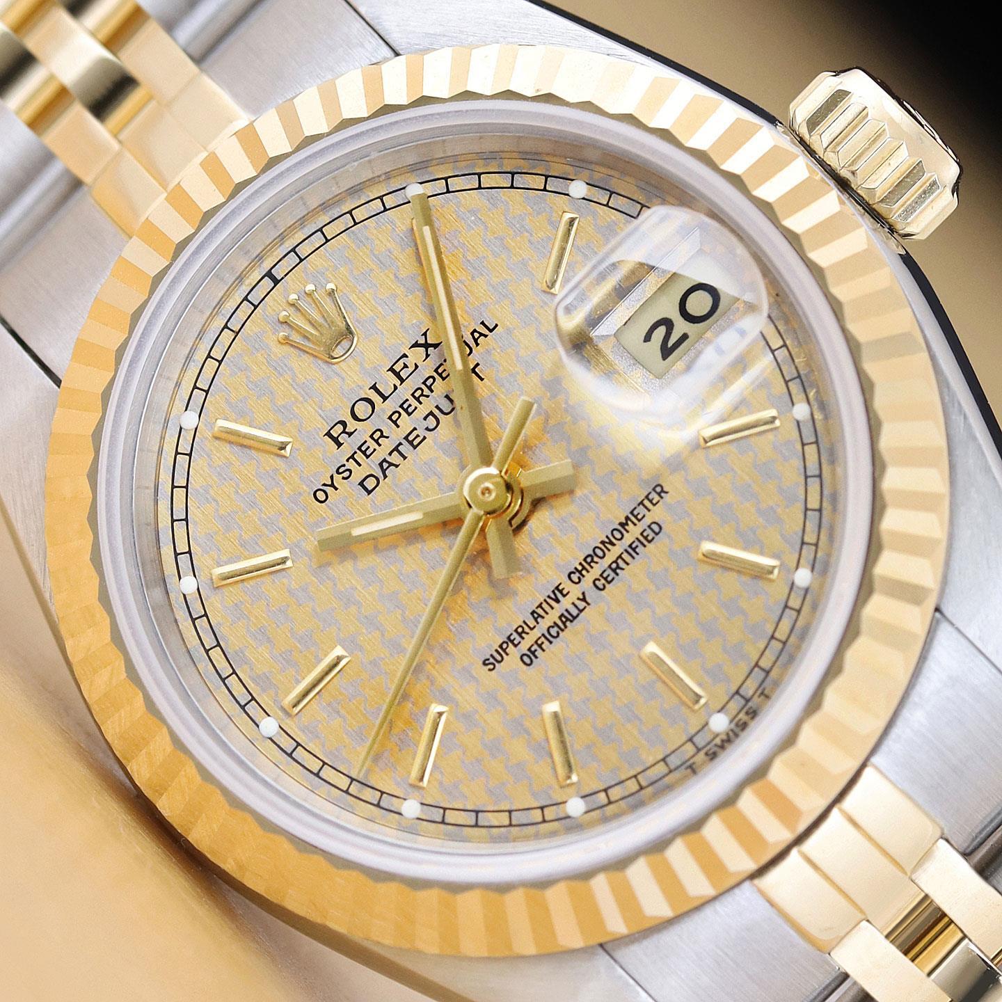 ROLEX LADIES DATEJUST 69173 HOUNDSTOOTH DIAL 18K YELLOW GOLD STEEL 2-TONE WATCH