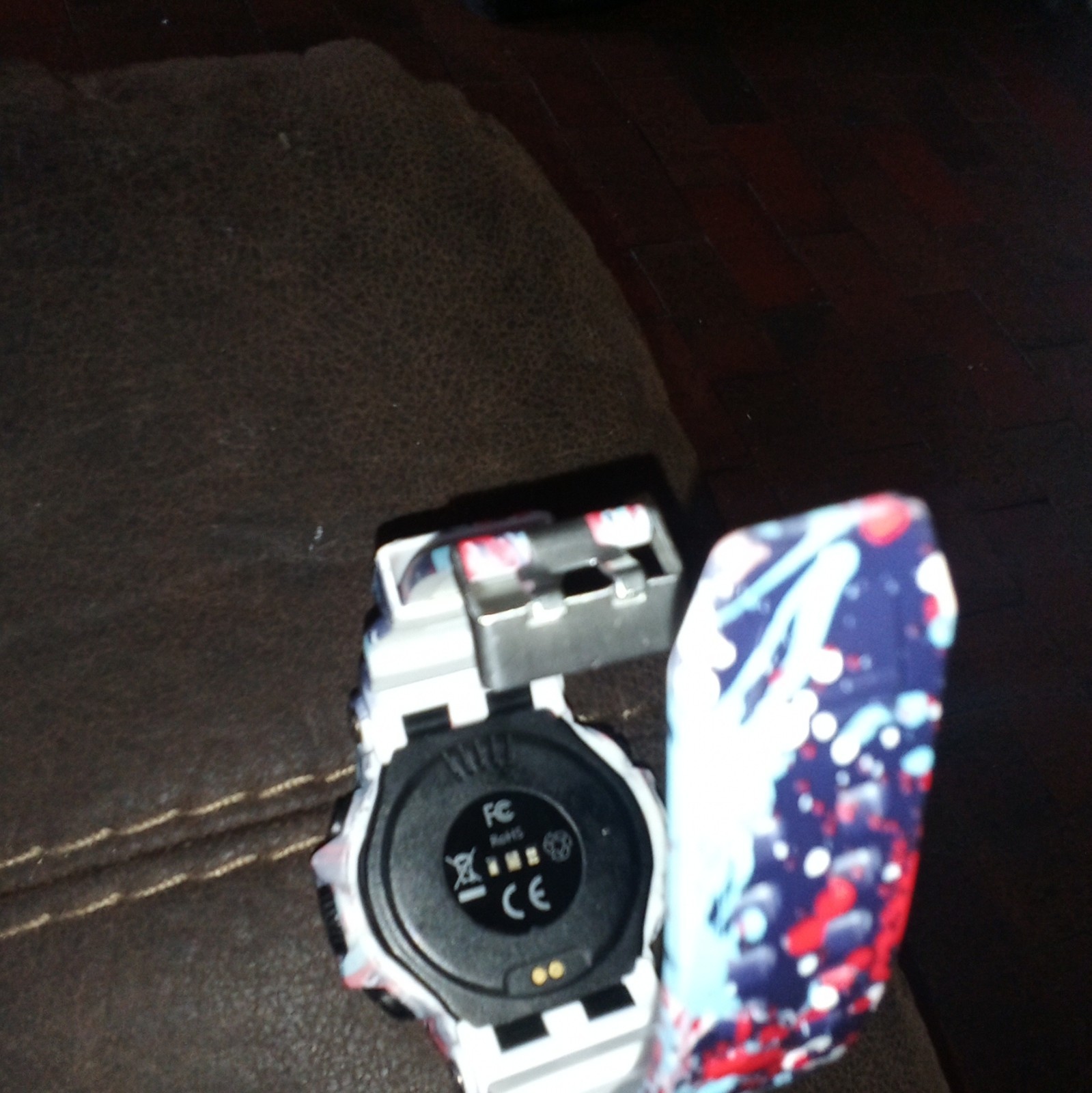 Men’s Round Smart watch Black Dial Red/Blue/White Camo Silicone Band
