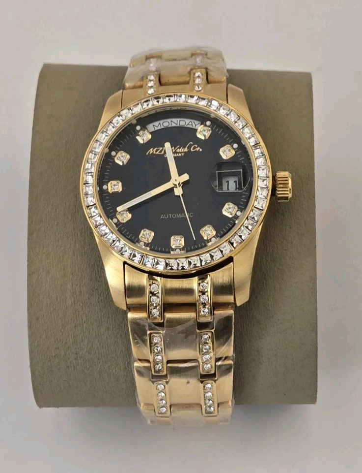 MZI Watch Co. Germany crystals Gold-tone 3 ATM Automatic Men’s Wristwatch NEW