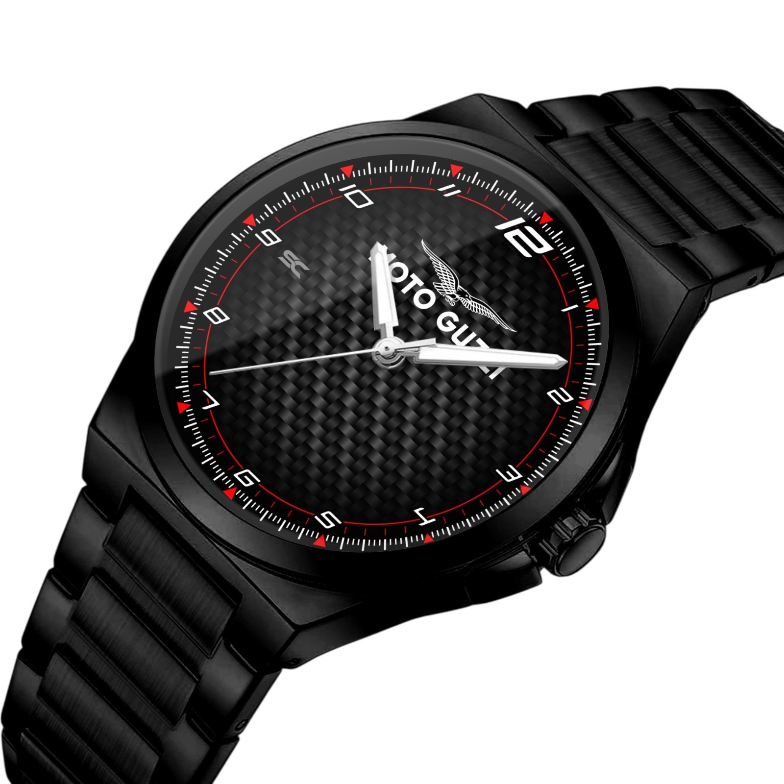 Black Steel Fan Art Moto Guzzi GT Carbon Look Sport Bikers Wrist Watch