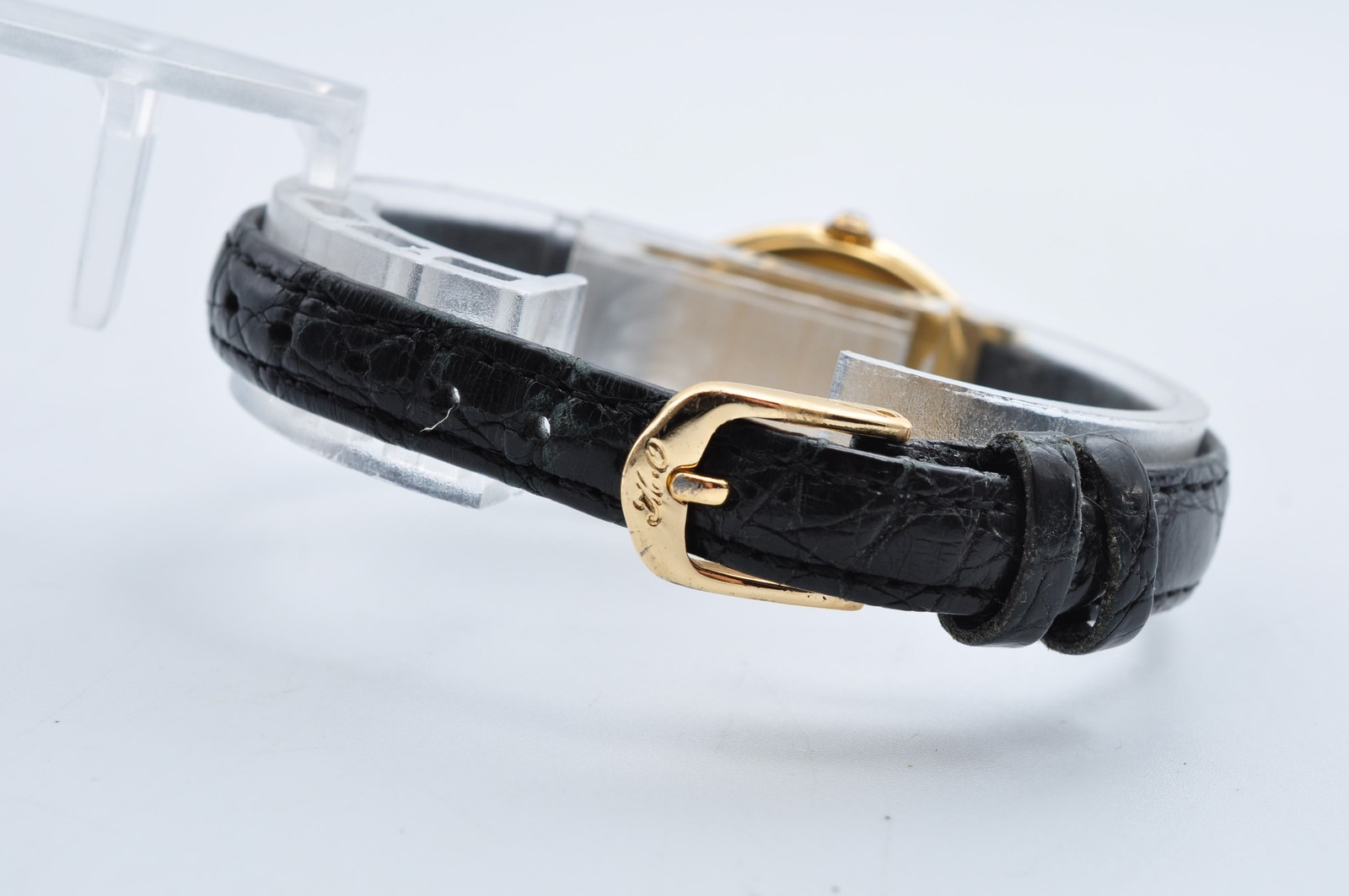 Christian Dior 3009 Watch Women Gold Tone Oval Dial Black Leather Auth w-1354