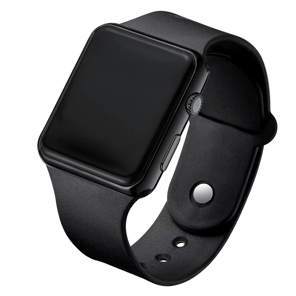 Digital Watch for Men Women LED Electronic Sport Watch Black Silicone 1pcs