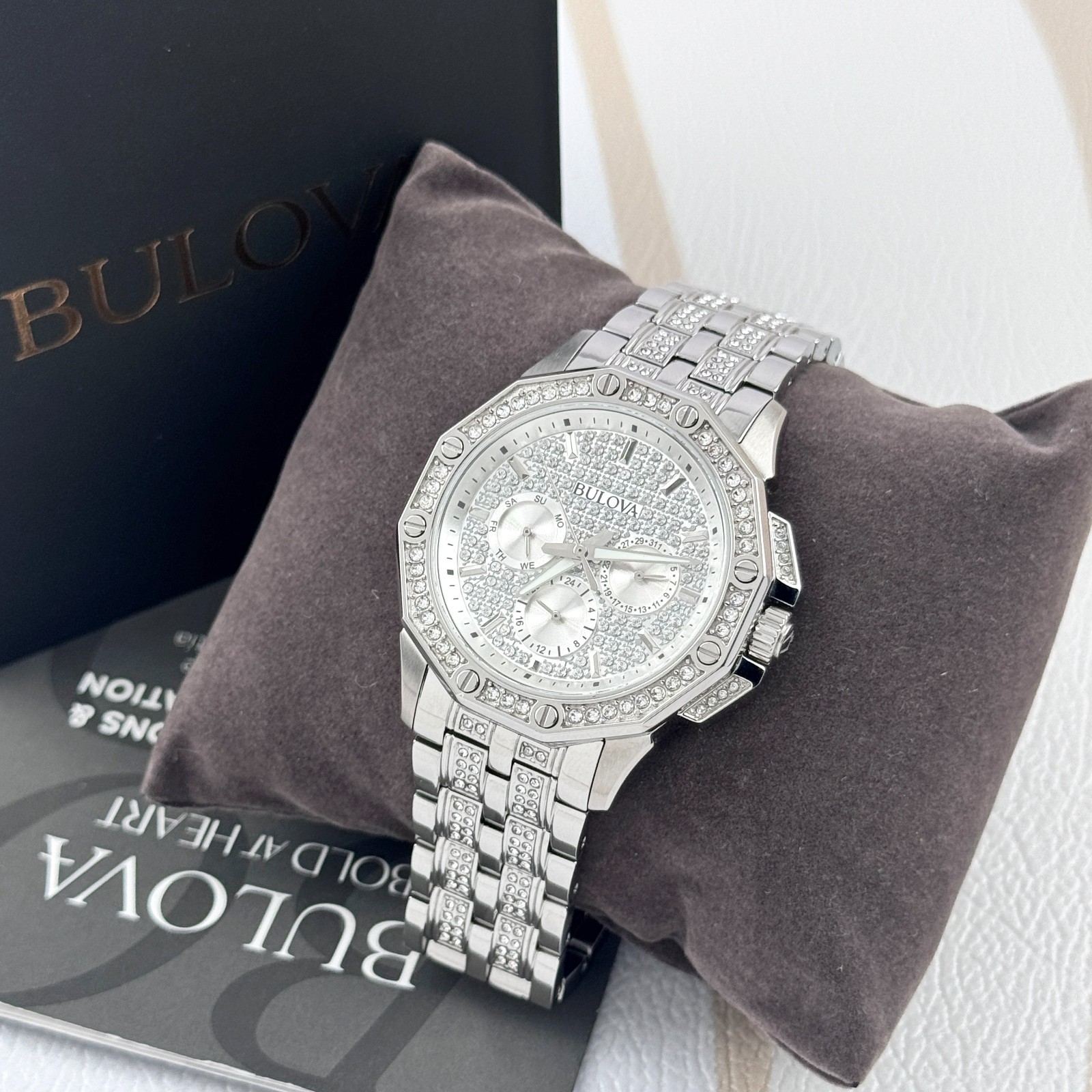 Bulova Men’s Octava Crystal Silver Stainless Steel Chronograph Watch 96C134