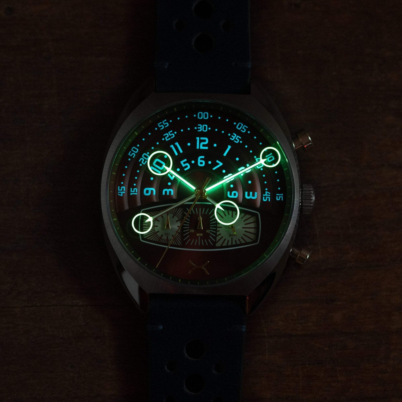Xeric Halograph III Chrono Oxblood Blue Watch – Brand New