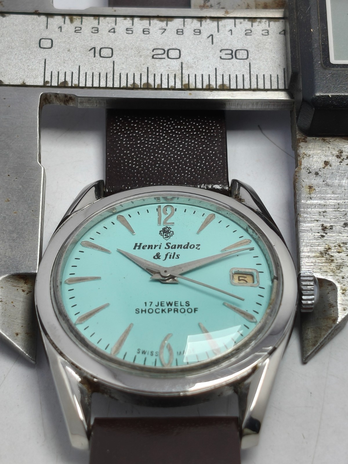Vintage Henri Sandoz & Fils 17J Date Wrist watch Swiss Made For Men’s E-42