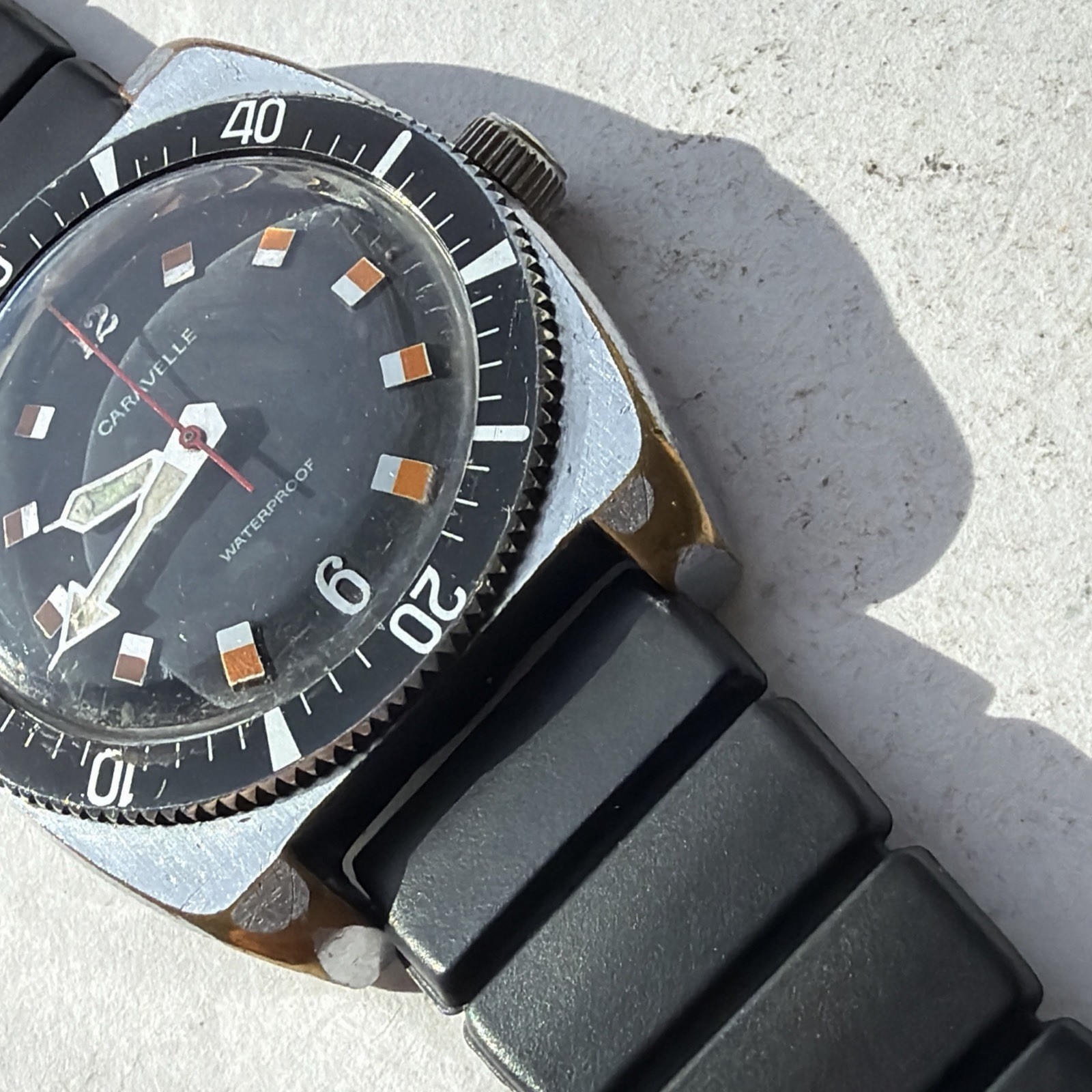 AS53 CARAVELLE VINTAGE DIVER Black Bezel Orange-Black Dial WATERPROOF Running**