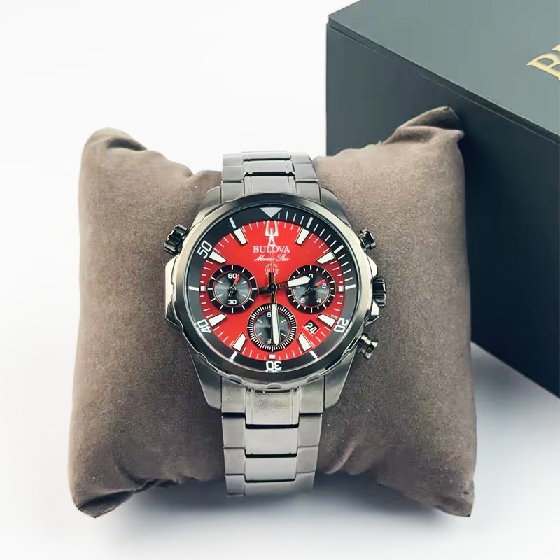 Bulova Marine Star Men’s Chronograph Quartz Watch Red Dial 98B350 43mm