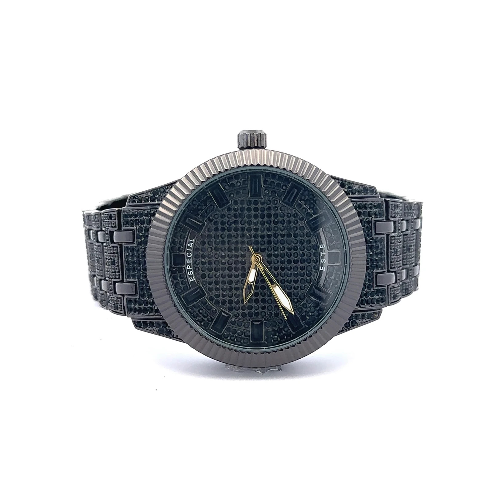 Black Iced Out Men’s Watch Quartz Movement Hip Hop Style 44mm