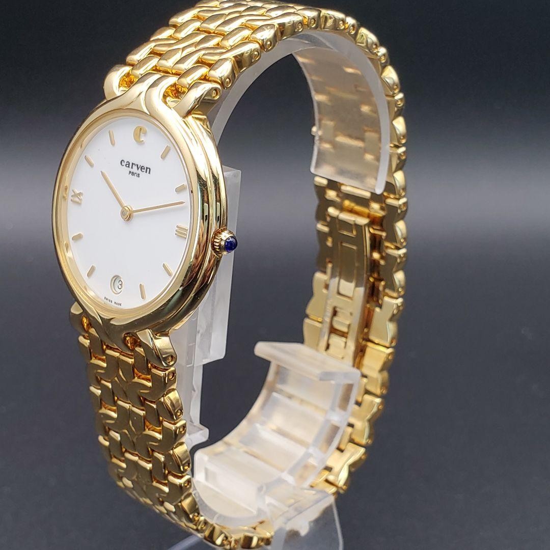 Carven Gold 18KGE Quartz Date Men’s Watch Blue Japan 072978