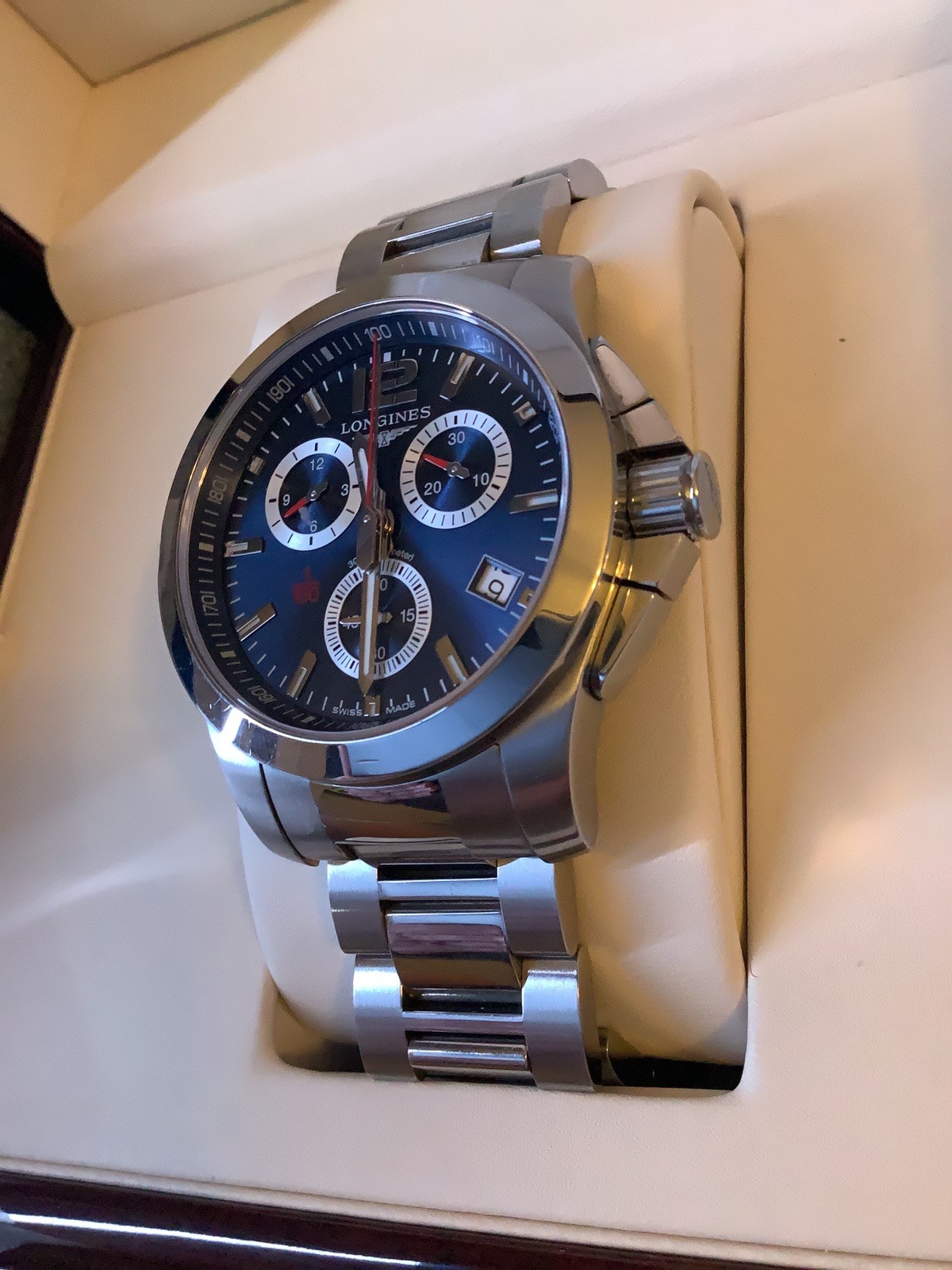 LONGINES 1/100th of a second Red Edition STUNNING BLUE WATCH 41mm CHRONOGRAPH