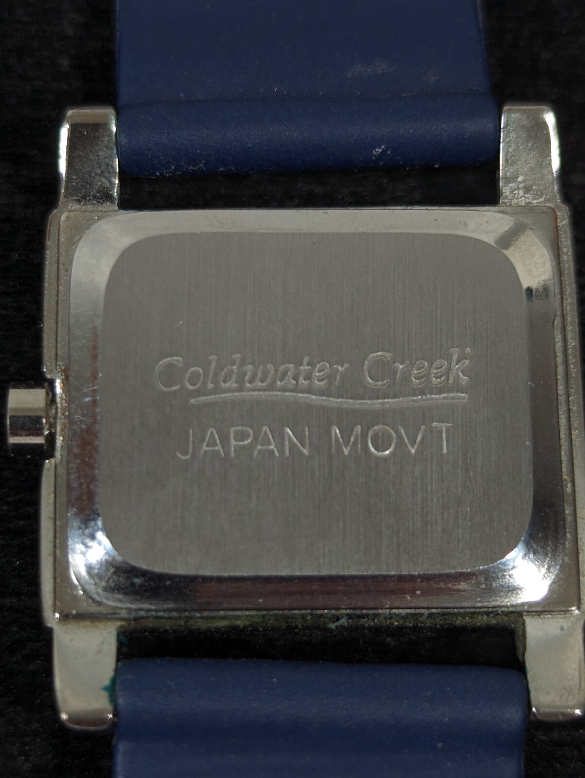 Coldwater Creek Silver Tone Dial Rectangle Case Blue Faux Leather Band Watch