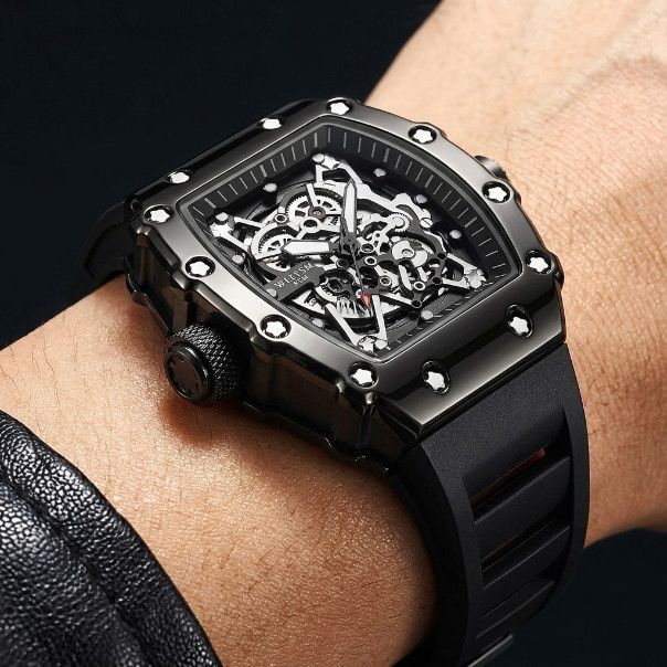 The Chronos Elite Luxury Sport Watch – Dark Urban Style – Tonneau Barrel Design