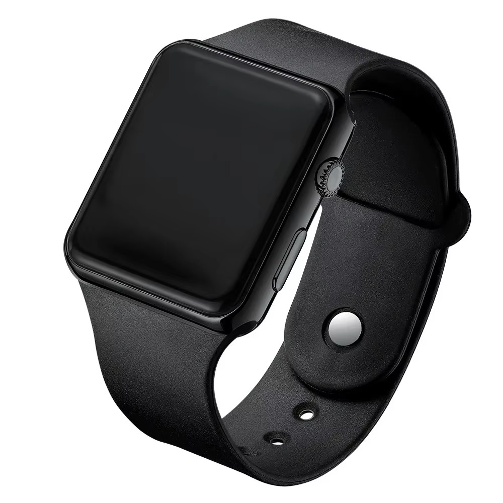 Digital Watch for Men Women LED Electronic Sport Watch Black Silicone 1pcs