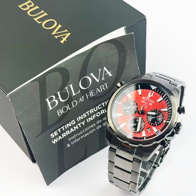 Bulova Marine Star Men’s Chronograph Quartz Watch Red Dial 98B350 43mm