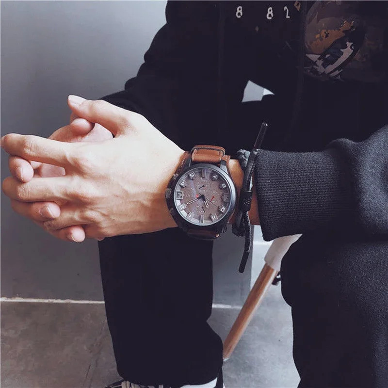 Men’s Watch PU Leather Strap Date Military Style Wristwatch