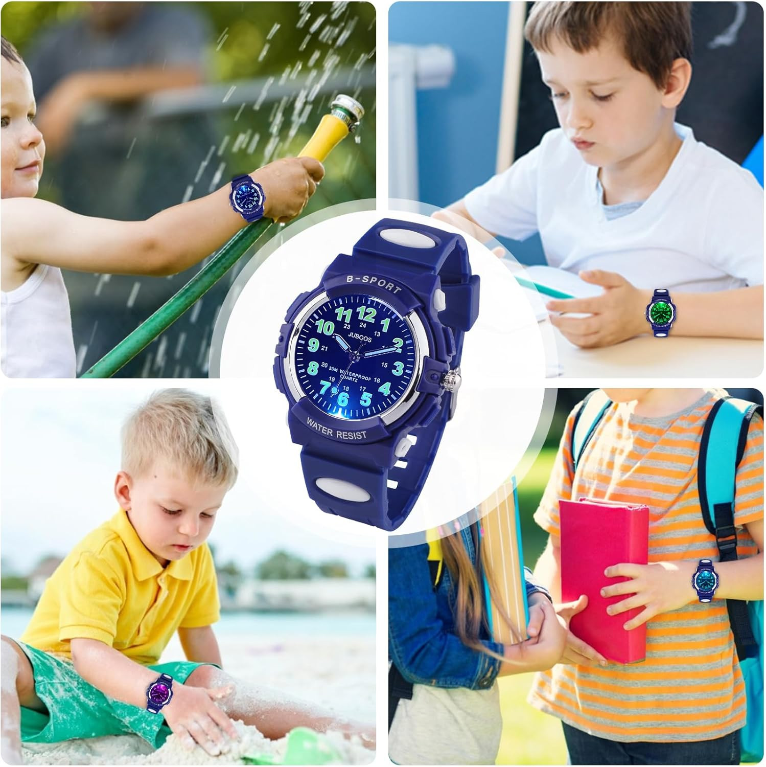 Kids Analog Watch 7 Color Night Lights Waterproof Soft Strap Age 5-18