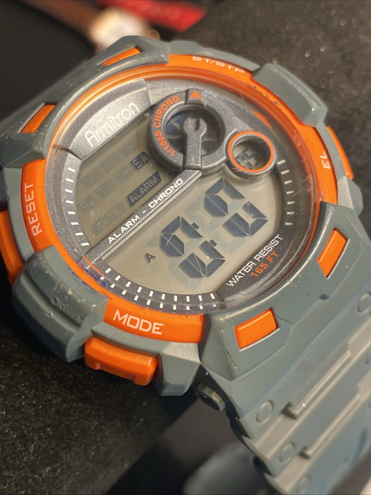 Armitron Pro Sport Watch Men 50mm Gray Orange Digital Day Date 100M New Battery