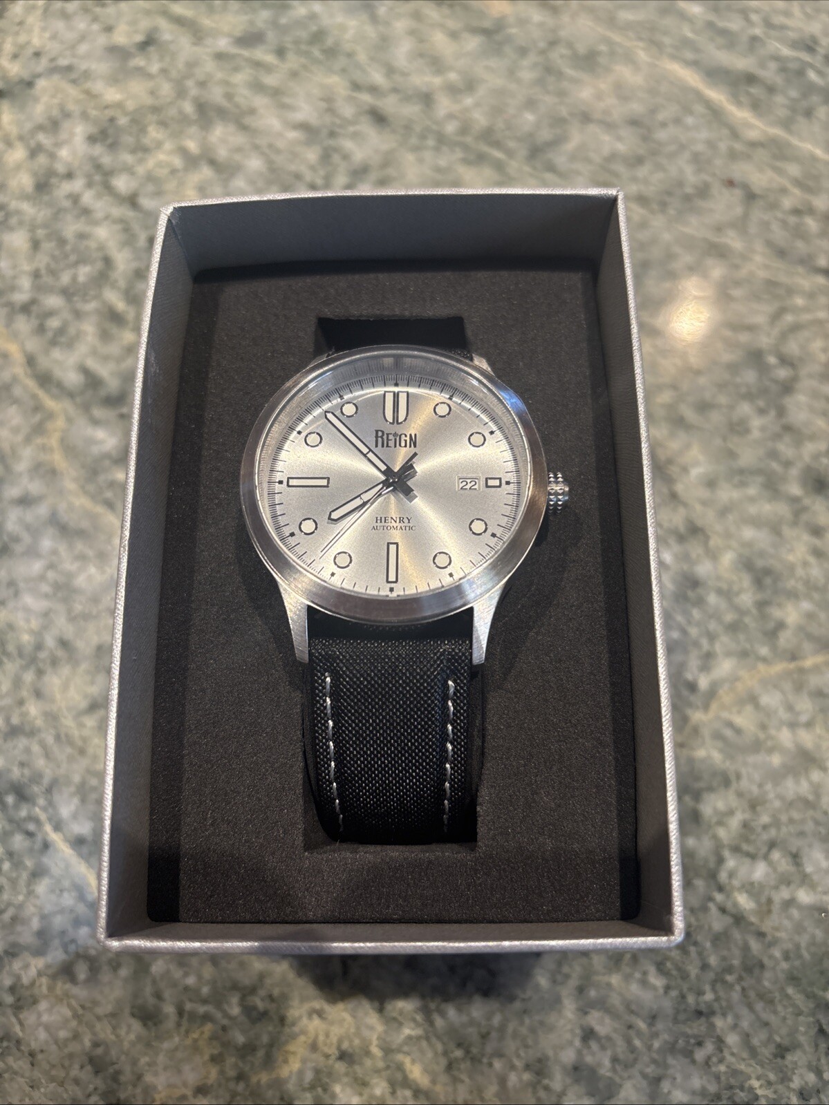 Reign Henry Automatic Canvas-Overlaid Leather-Band Watch w/Date – Gunmetal