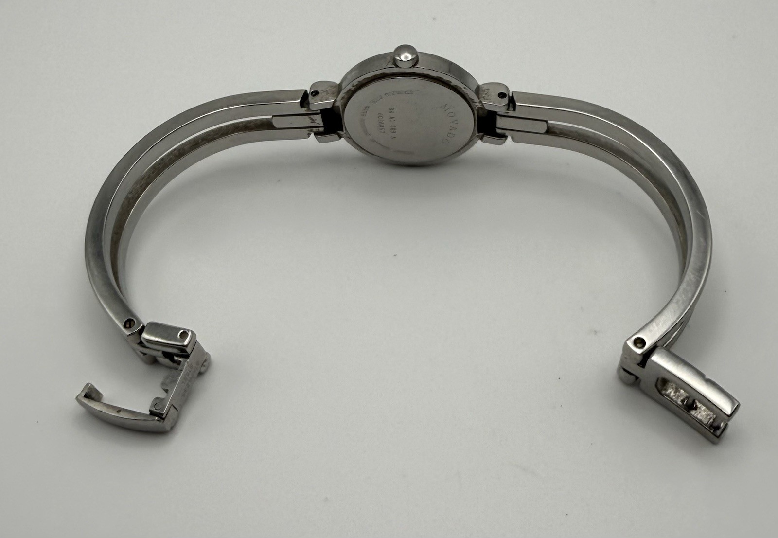 Womens Movado Museum Swiss Made Analog Black Dial Silver SS Bangle Watch