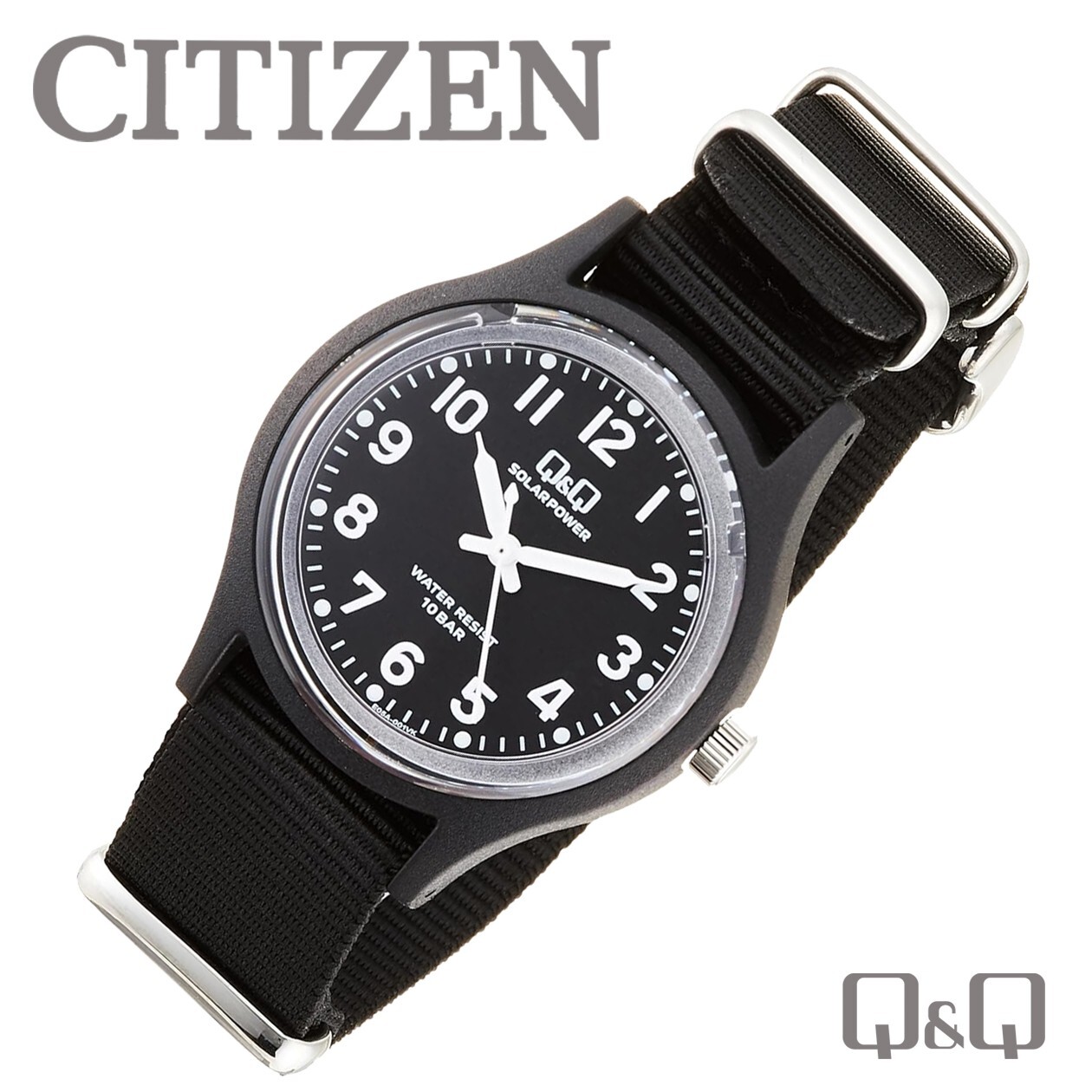CITIZEN Q&Q Solar Powered Watch Water Resistant 100m (10ATM) NATO Strap