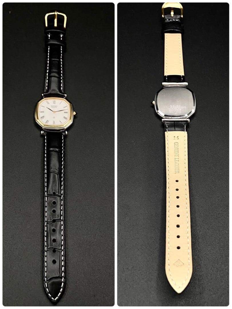 Seiko Dolce Octagon 6020-5750 Black Quartz Watch Vintage Japan 0610681