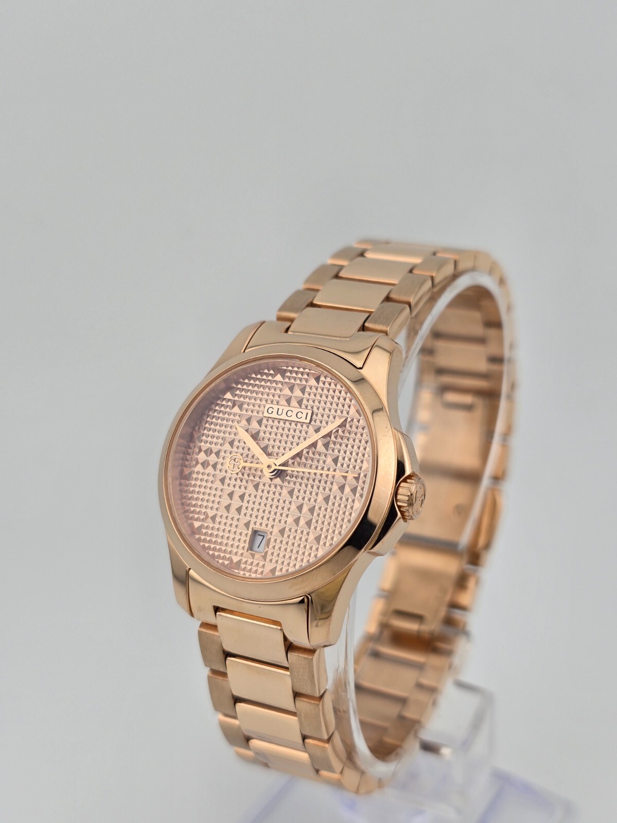 Gucci Women’s G-Timeless Rose Gold Dial Quartz Watch – YA126567 ($1010 MSRP)