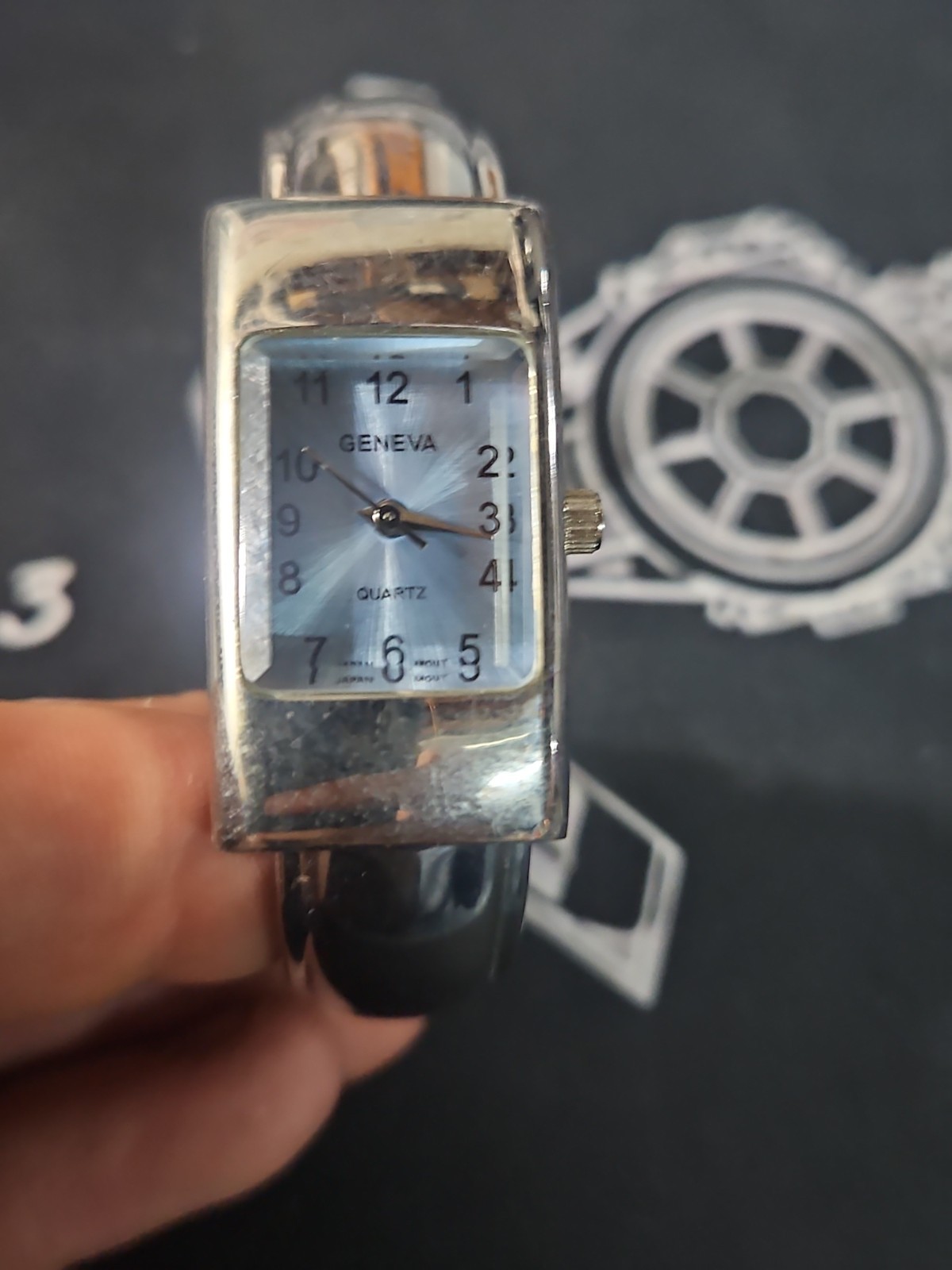 geneva silver tone cuff bracelet watch