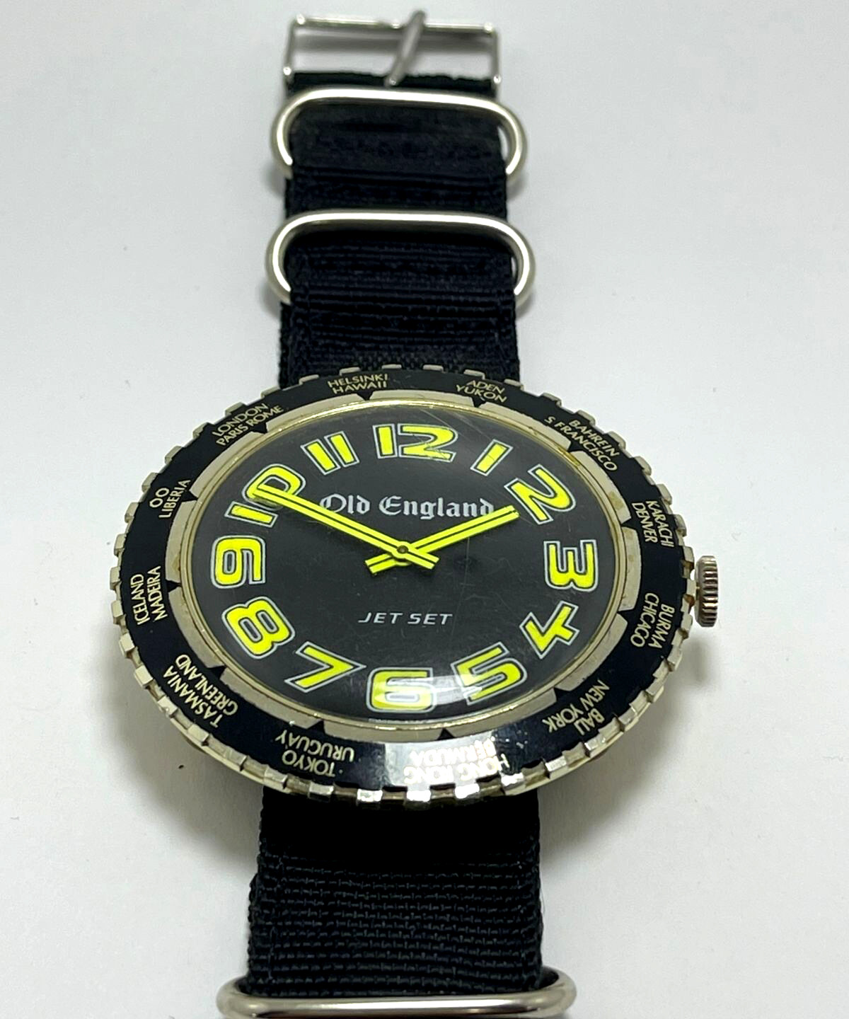 VINTAGE OLD ENGLAND JET SET MANUAL WORLD TIME Cal. BASE BFG 866 JUMBO 60s