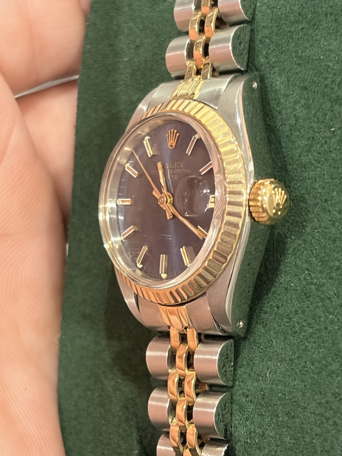 Vintage Rolex Lady Datejust 26mm Blue Dial 2-Tone Box Automatic 1970s