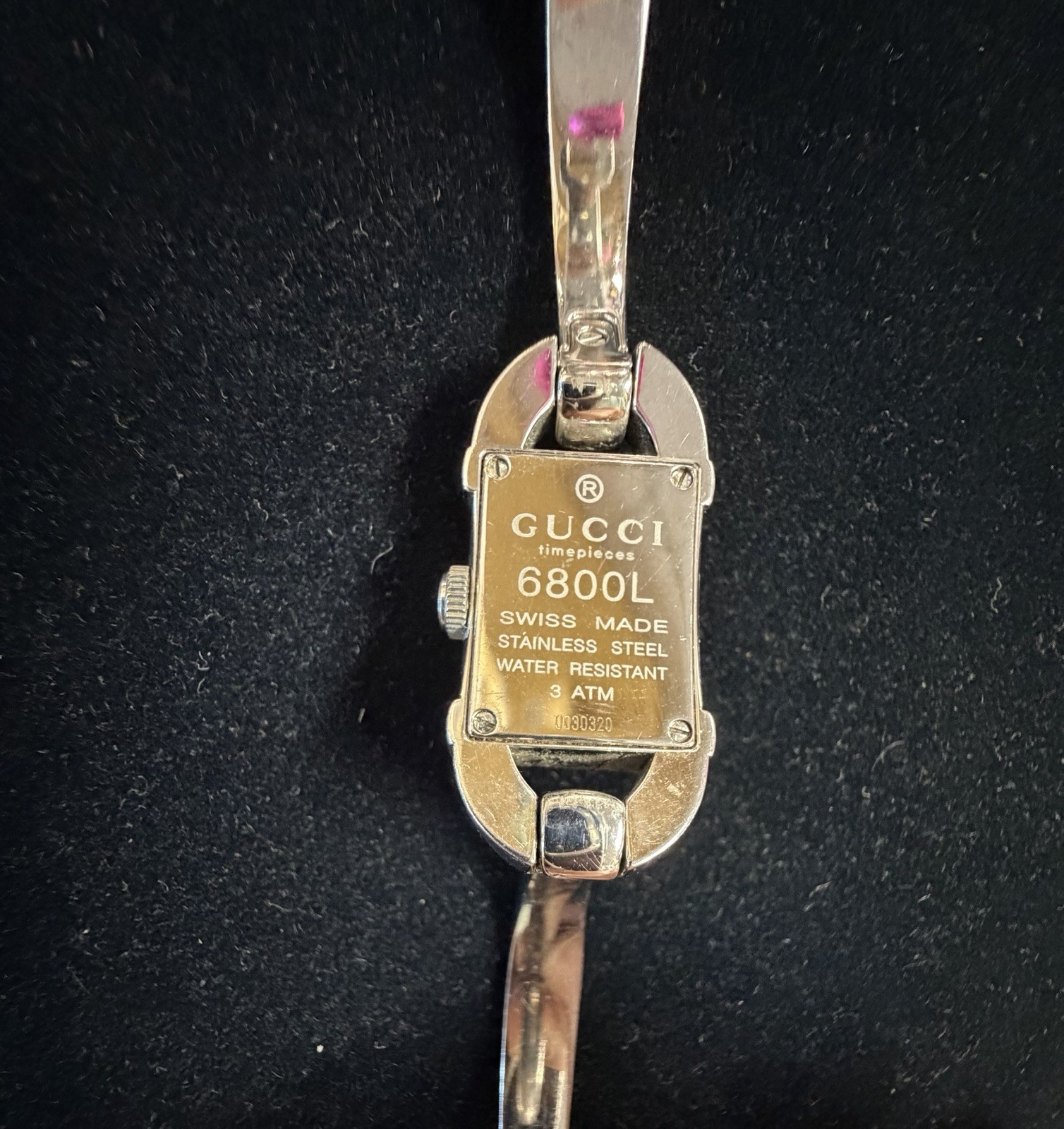 Gucci 6800L Swiss Made Quartz Silver Stainless Steel Bangle Watch 30m