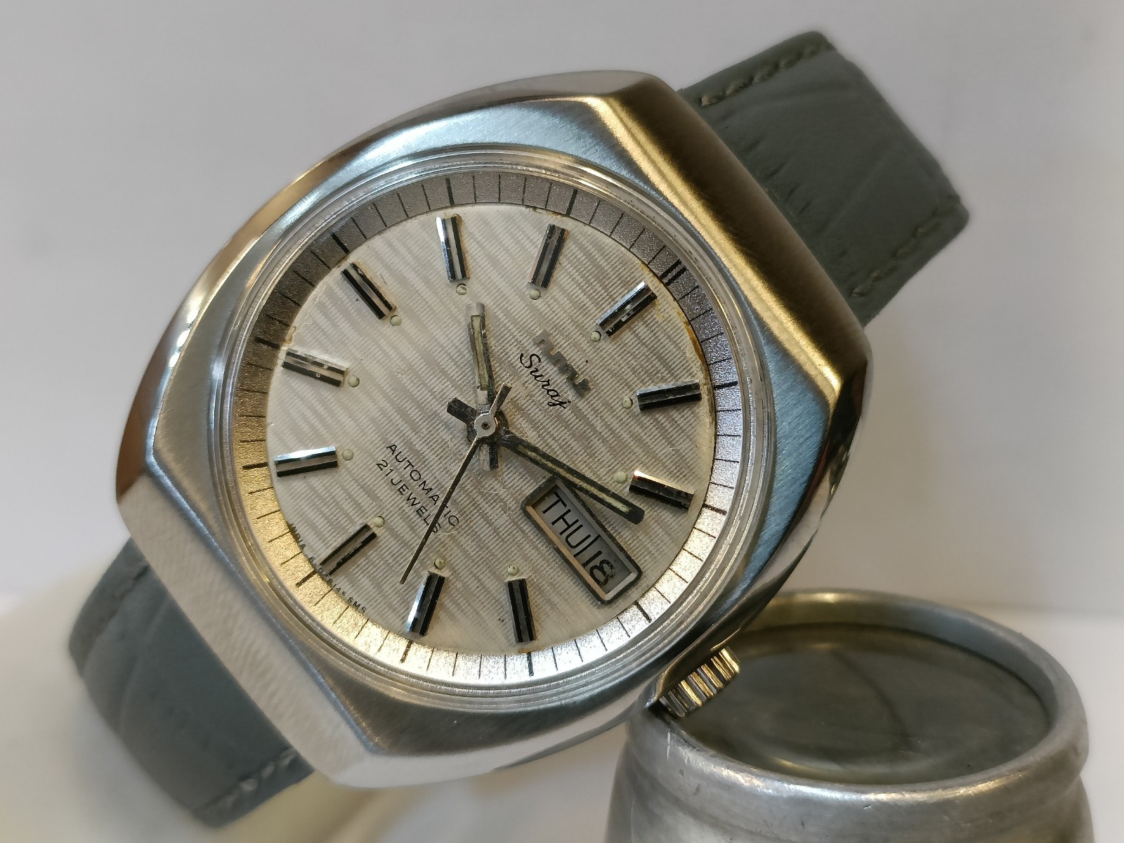 HMT SURAJ 21J AUTOMATIC PATINA SILVER DIAL INDIA MEN’S WORKING CONDITION