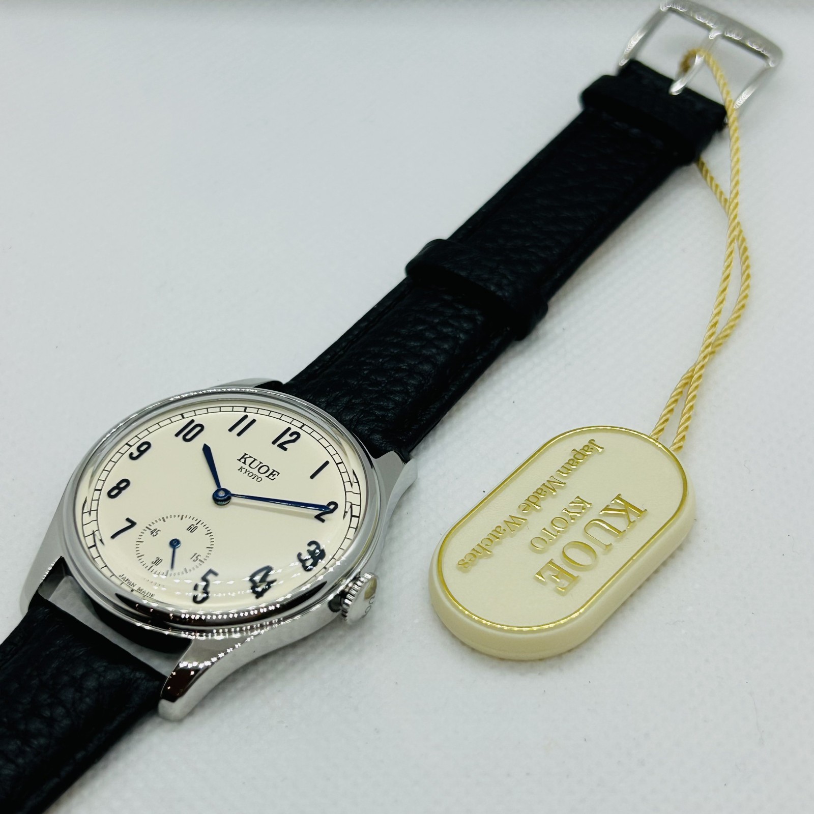 KUOE KYOTO Quartz Watch OLD SMITH 90-001 Black Band Cream Dial Blue Needle 35mm