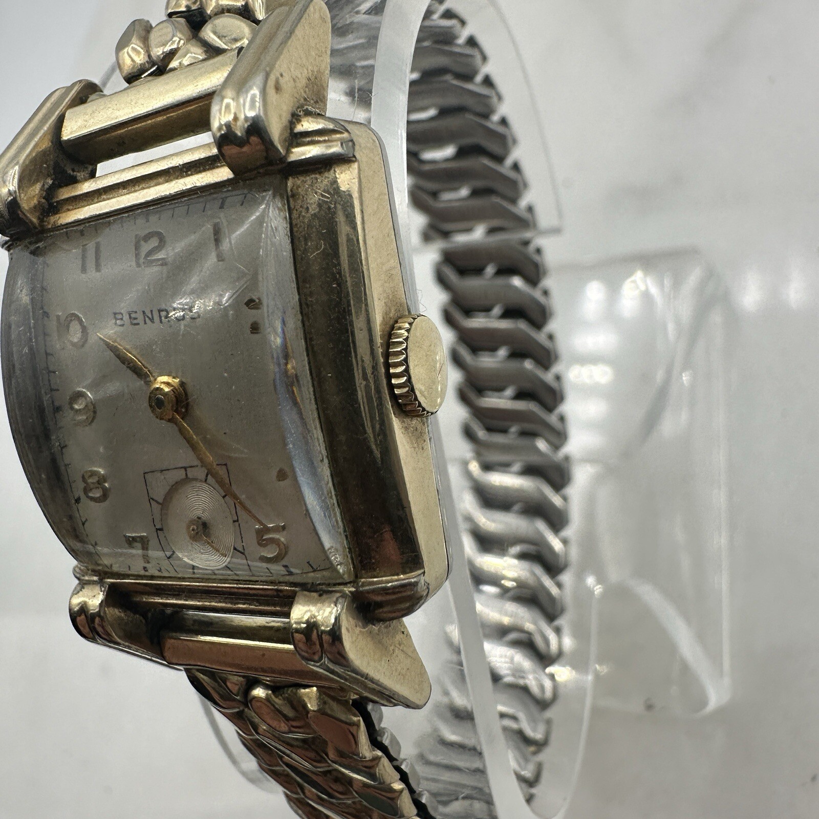 Vintage Working Art Deco Benrus 17 Jewels 10k Rolled Gold Plate Watch Tank 25mm