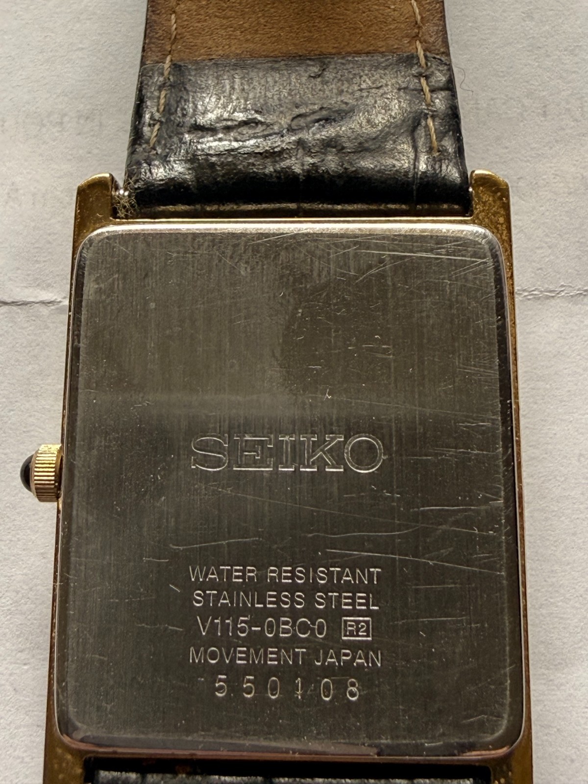 Seiko Solar V115-0BC0 Roman Square White Dial Gold Bezel 28mm – NO RESERVE