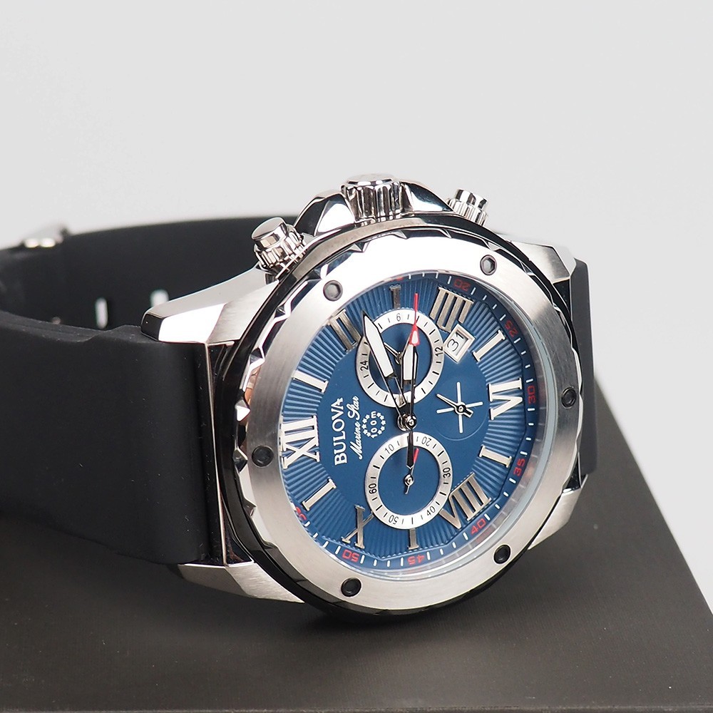 Bulova Marine Star 98B258 Blue Silicone Strap Chronograph Men’s Quartz Watch