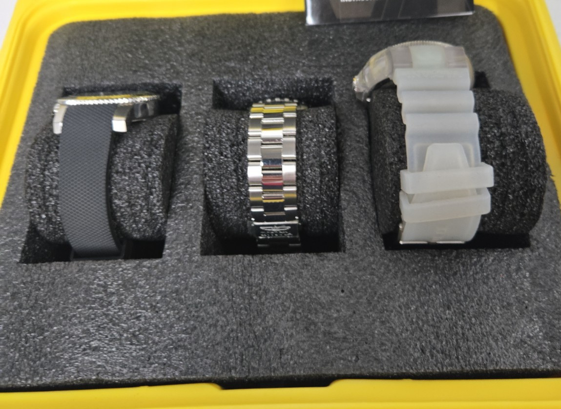 Invicta Men’s 3 Watch Collection Set with Yellow Impact Graffiti Case Diver
