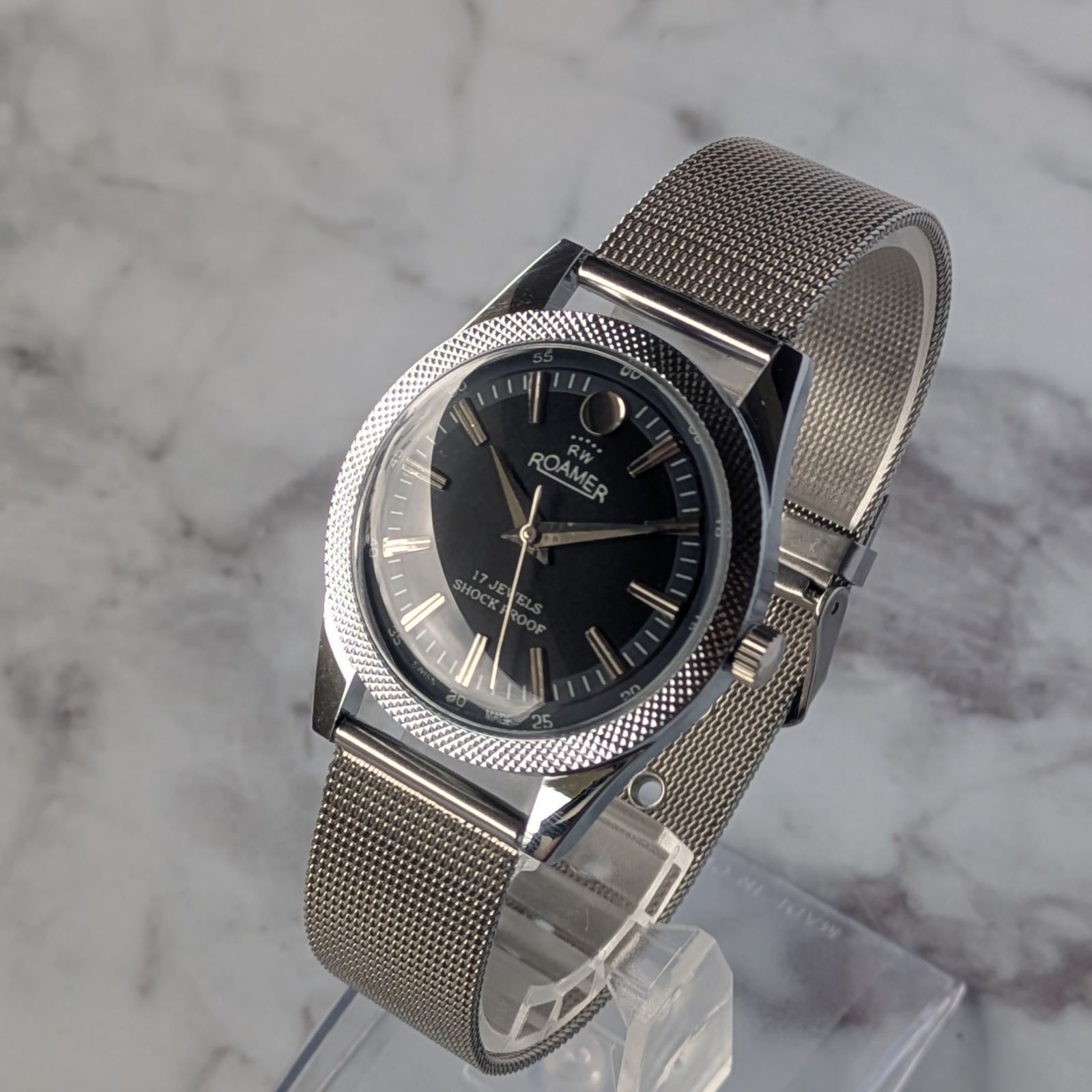 Roamer Vintage Hand-Winding Watch Black Dial Stainless Steel From Japan